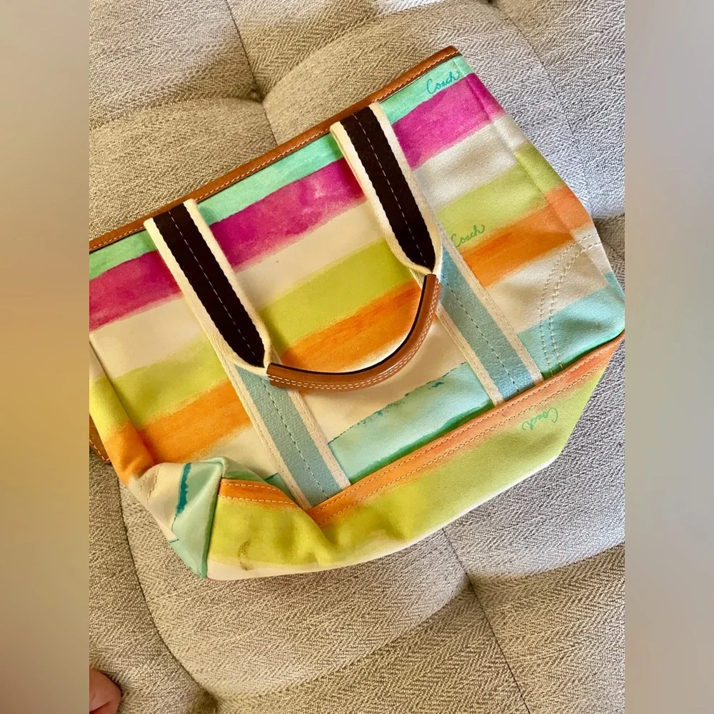 Coach Hampton Watercolor Striped Canvas Shoulder Bag - Picture 2 of 5